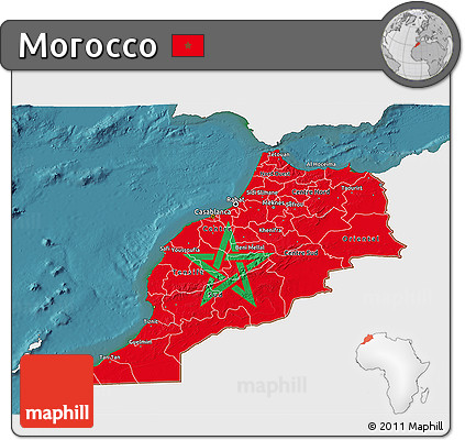 Flag 3D Map of Morocco, single color outside, satellite sea