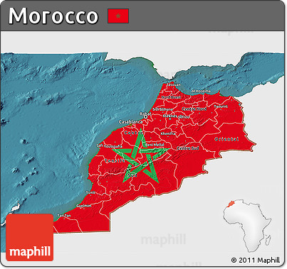 Flag 3D Map of Morocco, single color outside, satellite sea