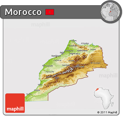 Physical 3D Map of Morocco, cropped outside