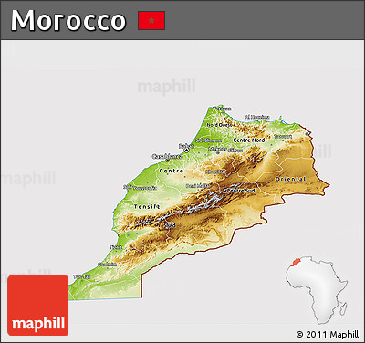 Physical 3D Map of Morocco, cropped outside