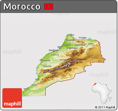 Physical 3D Map of Morocco, cropped outside