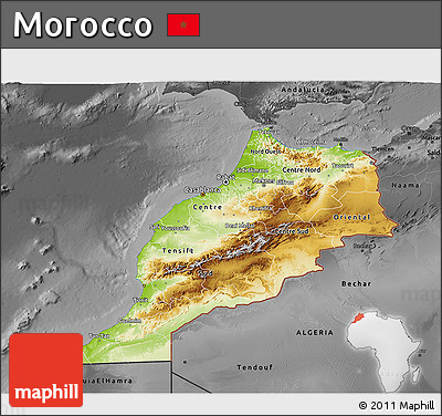 Physical 3D Map of Morocco, darken, desaturated