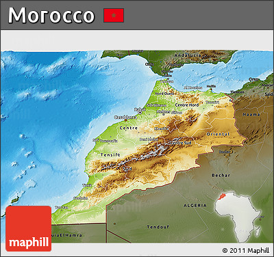 Physical 3D Map of Morocco, darken, land only