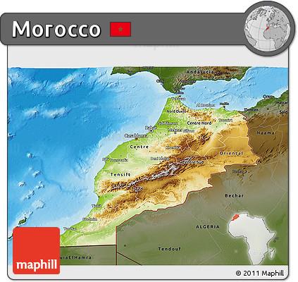 Physical 3D Map of Morocco, darken, land only