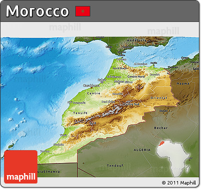 Physical 3D Map of Morocco, darken, land only