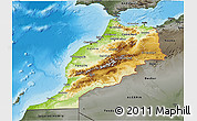 Physical 3D Map of Morocco, darken, semi-desaturated, land only