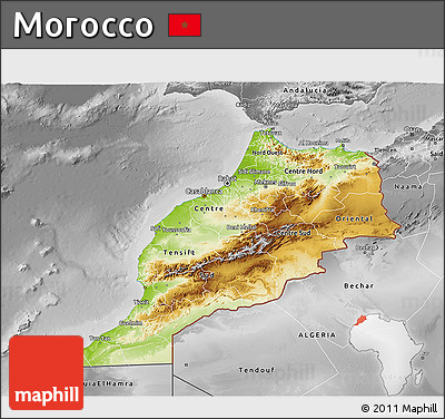 Physical 3D Map of Morocco, desaturated