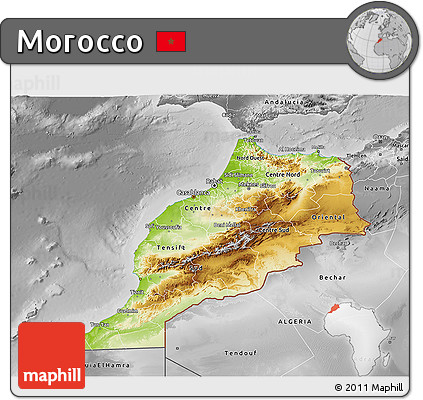 Physical 3D Map of Morocco, desaturated