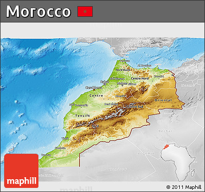 Physical 3D Map of Morocco, lighten, desaturated, land only