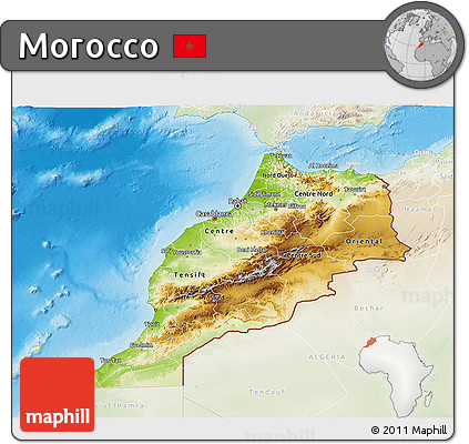 Physical 3D Map of Morocco, lighten, land only