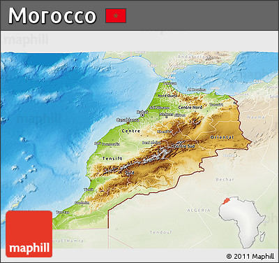Physical 3D Map of Morocco, lighten, land only