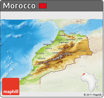 Physical 3D Map of Morocco, lighten, land only