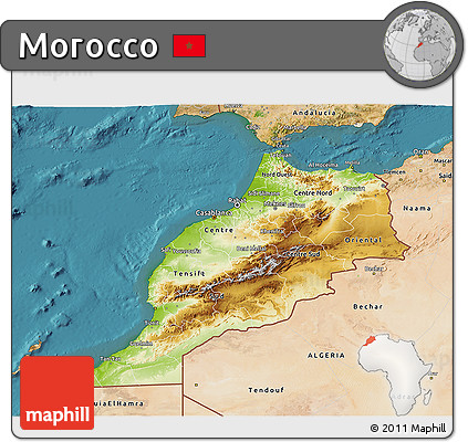 Physical 3D Map of Morocco, satellite outside