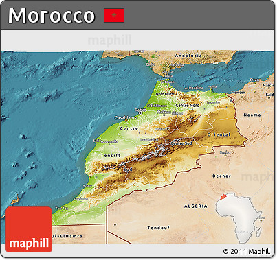 Physical 3D Map of Morocco, satellite outside