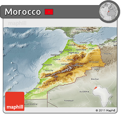Physical 3D Map of Morocco, semi-desaturated