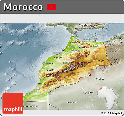 Physical 3D Map of Morocco, semi-desaturated