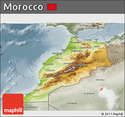 Physical 3D Map of Morocco, semi-desaturated