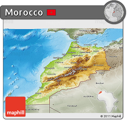 Physical 3D Map of Morocco, semi-desaturated, land only