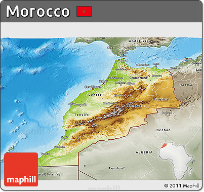 Physical 3D Map of Morocco, semi-desaturated, land only