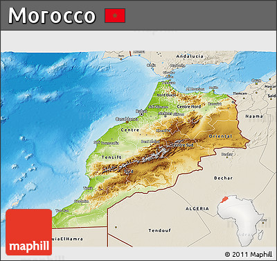 Physical 3D Map of Morocco, shaded relief outside