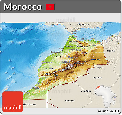 Physical 3D Map of Morocco, shaded relief outside