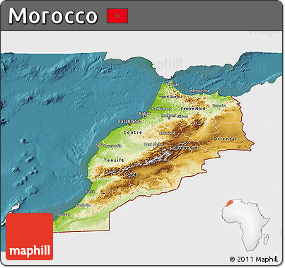 Physical 3D Map of Morocco, single color outside, satellite sea