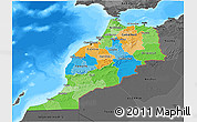 Political 3D Map of Morocco, darken, desaturated, land only