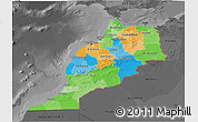 Political 3D Map of Morocco, darken, desaturated