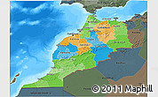 Political 3D Map of Morocco, darken, semi-desaturated, land only