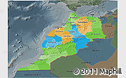 Political 3D Map of Morocco, darken, semi-desaturated