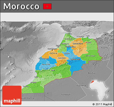 Political 3D Map of Morocco, desaturated