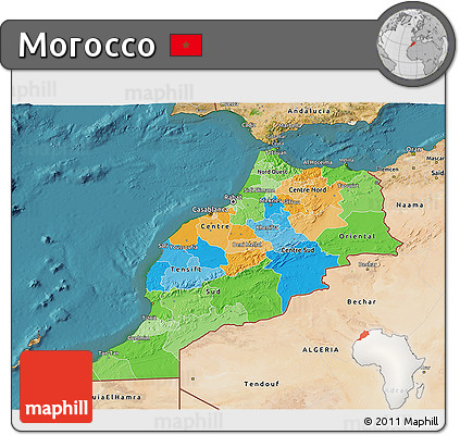 Political 3D Map of Morocco, satellite outside