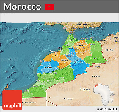 Political 3D Map of Morocco, satellite outside
