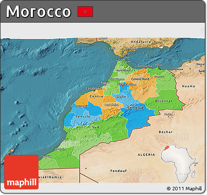 Political 3D Map of Morocco, satellite outside
