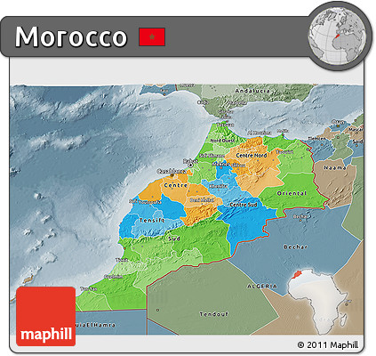 Political 3D Map of Morocco, semi-desaturated