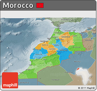 Political 3D Map of Morocco, semi-desaturated