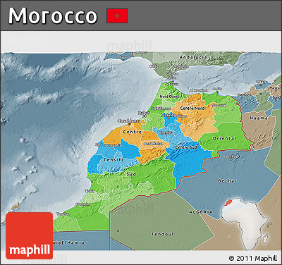 Political 3D Map of Morocco, semi-desaturated