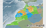 Political 3D Map of Morocco, semi-desaturated