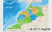 Political 3D Map of Morocco, shaded relief outside, bathymetry sea