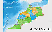 Political 3D Map of Morocco, single color outside, shaded relief sea