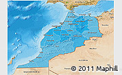 Political Shades 3D Map of Morocco, satellite outside, bathymetry sea