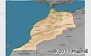 Satellite 3D Map of Morocco, darken, desaturated, land only