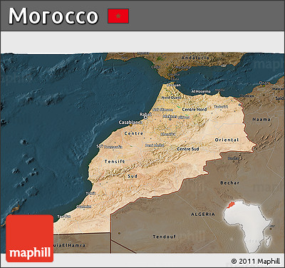 Satellite 3D Map of Morocco, darken