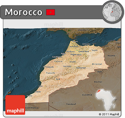 Satellite 3D Map of Morocco, darken