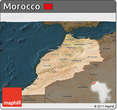 Satellite 3D Map of Morocco, darken