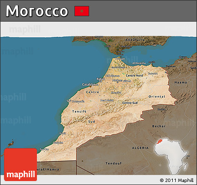 Satellite 3D Map of Morocco, darken, land only