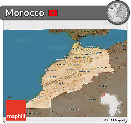 Satellite 3D Map of Morocco, darken, land only