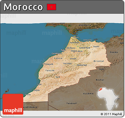 Satellite 3D Map of Morocco, darken, land only