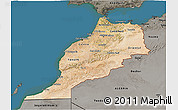Satellite 3D Map of Morocco, darken, semi-desaturated, land only