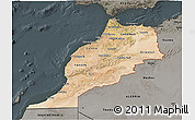 Satellite 3D Map of Morocco, darken, semi-desaturated